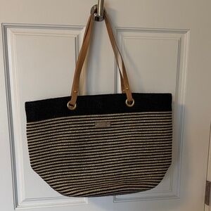 Amiani Striped Black and Tan Tote Bag